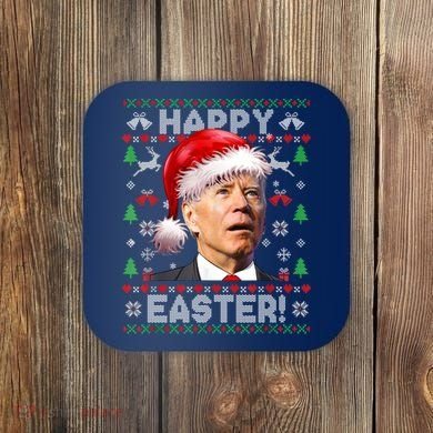 Santa Joe Biden Happy Easter Ugly Christmas Sweater Coaster