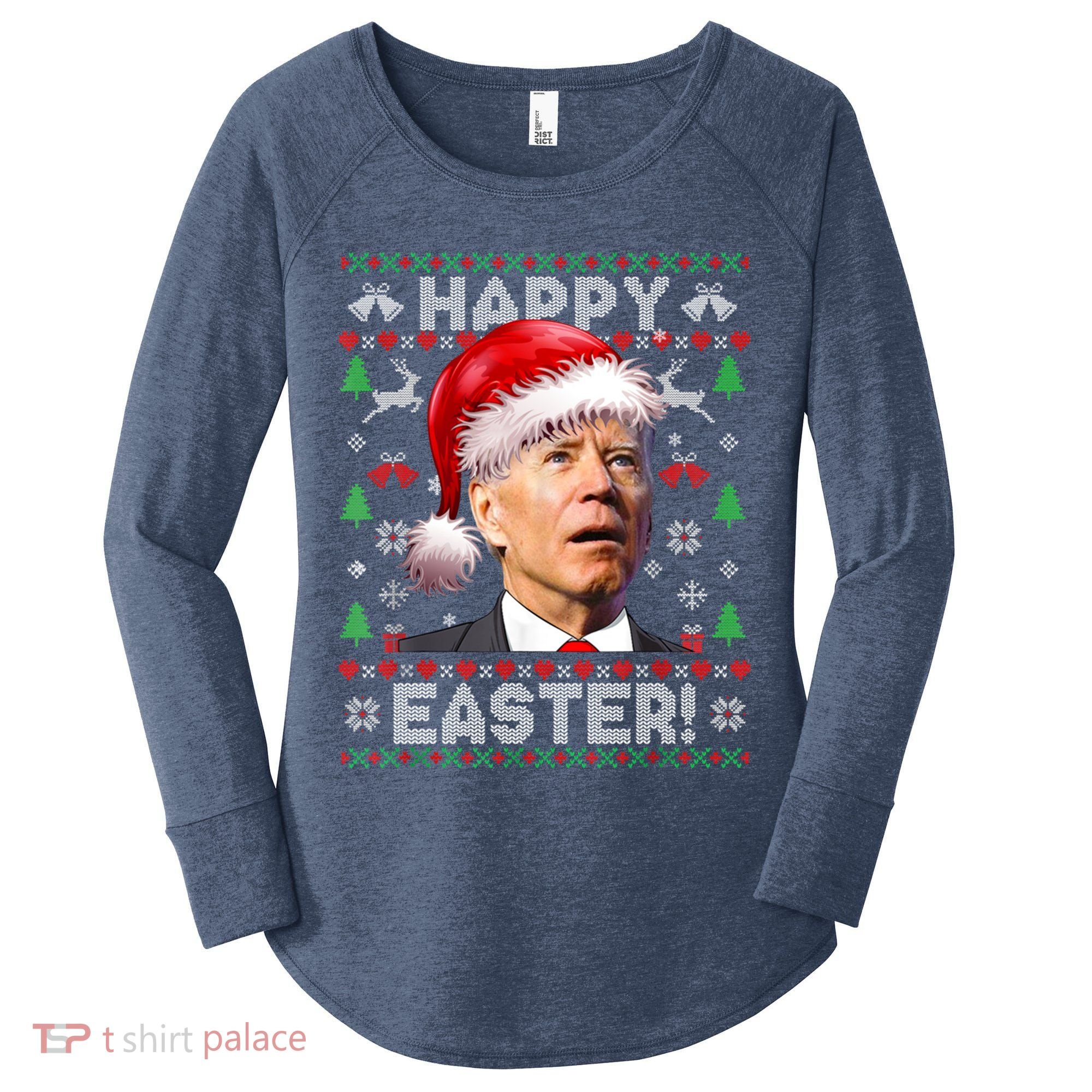 Santa Joe Biden Happy Easter Ugly Christmas Sweater Women's Perfect Tri Tunic Long Sleeve Shirt