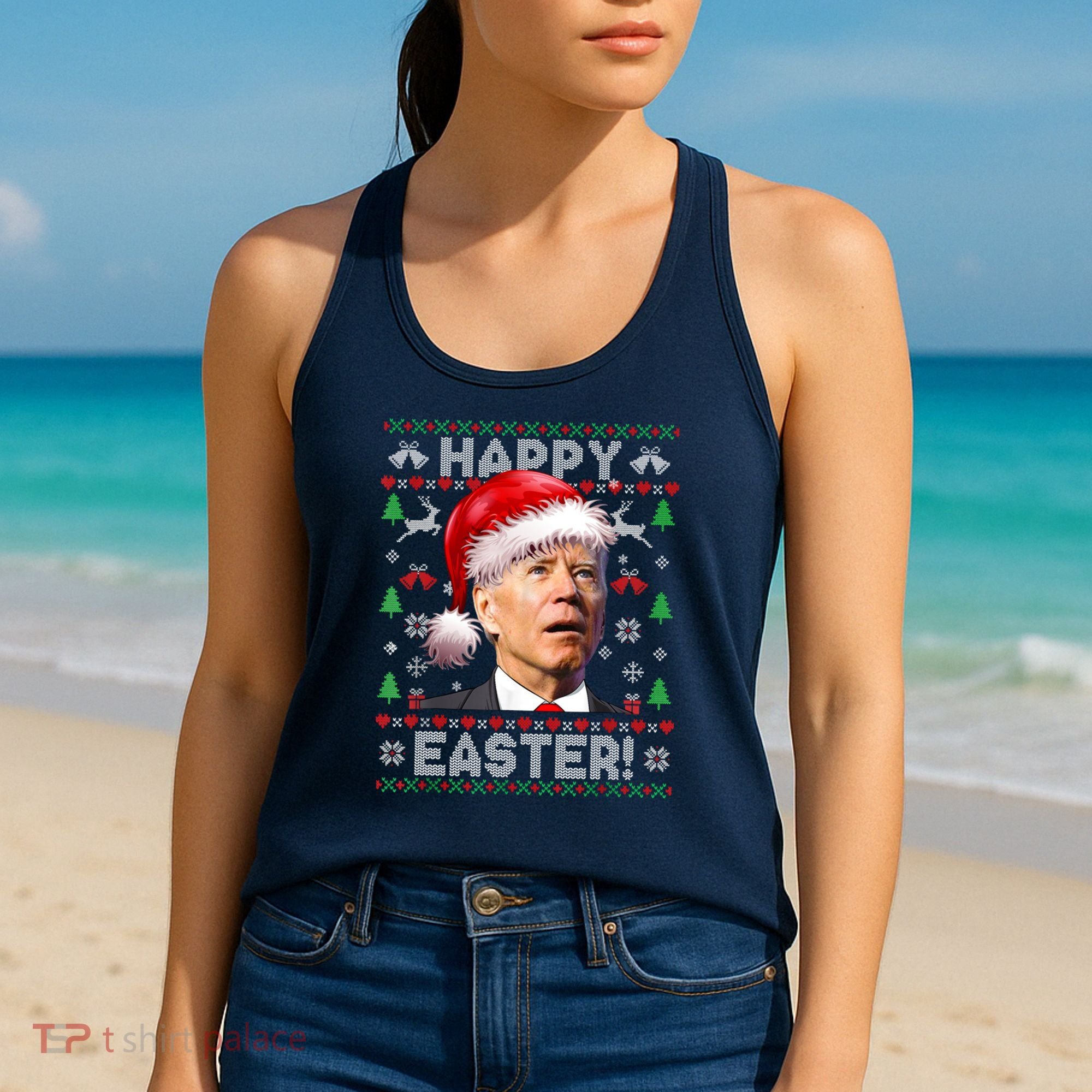 Santa Joe Biden Happy Easter Ugly Christmas Sweater Women's Tank Top