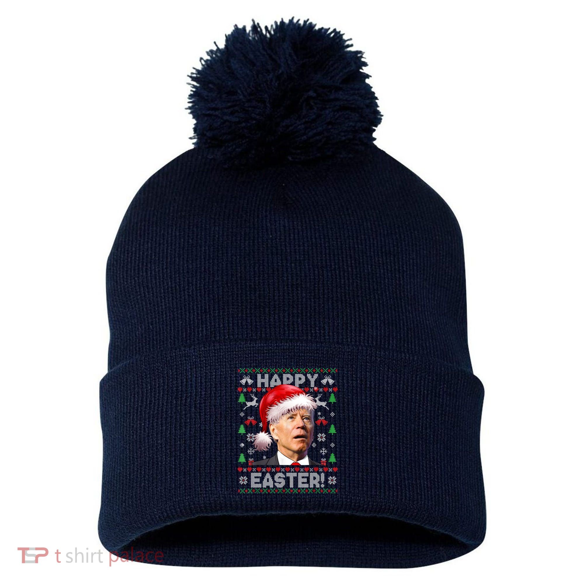 Santa Joe Biden Happy Easter Ugly Christmas Sweater Pom Pom 12in Knit Beanie