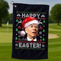 Santa Joe Biden Happy Easter Ugly Christmas Sweater Golf Towel thumb 1