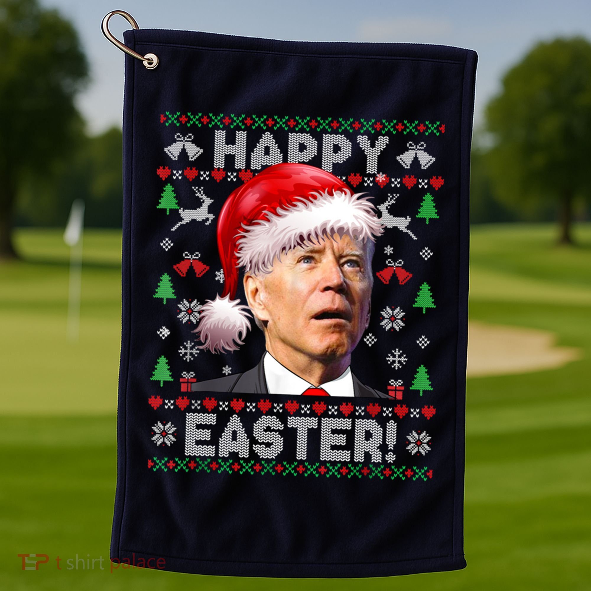 Santa Joe Biden Happy Easter Ugly Christmas Sweater Golf Towel