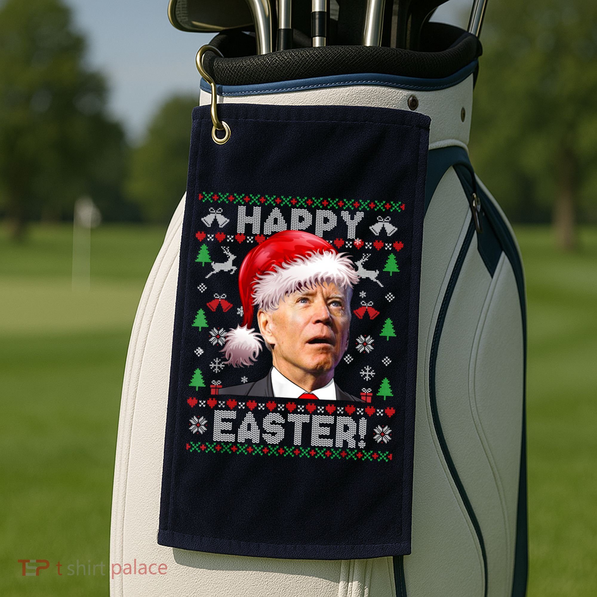 Santa Joe Biden Happy Easter Ugly Christmas Sweater Golf Towel
