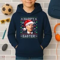Santa Joe Biden Happy Easter Ugly Christmas Sweater Kids Hoodie thumb 2