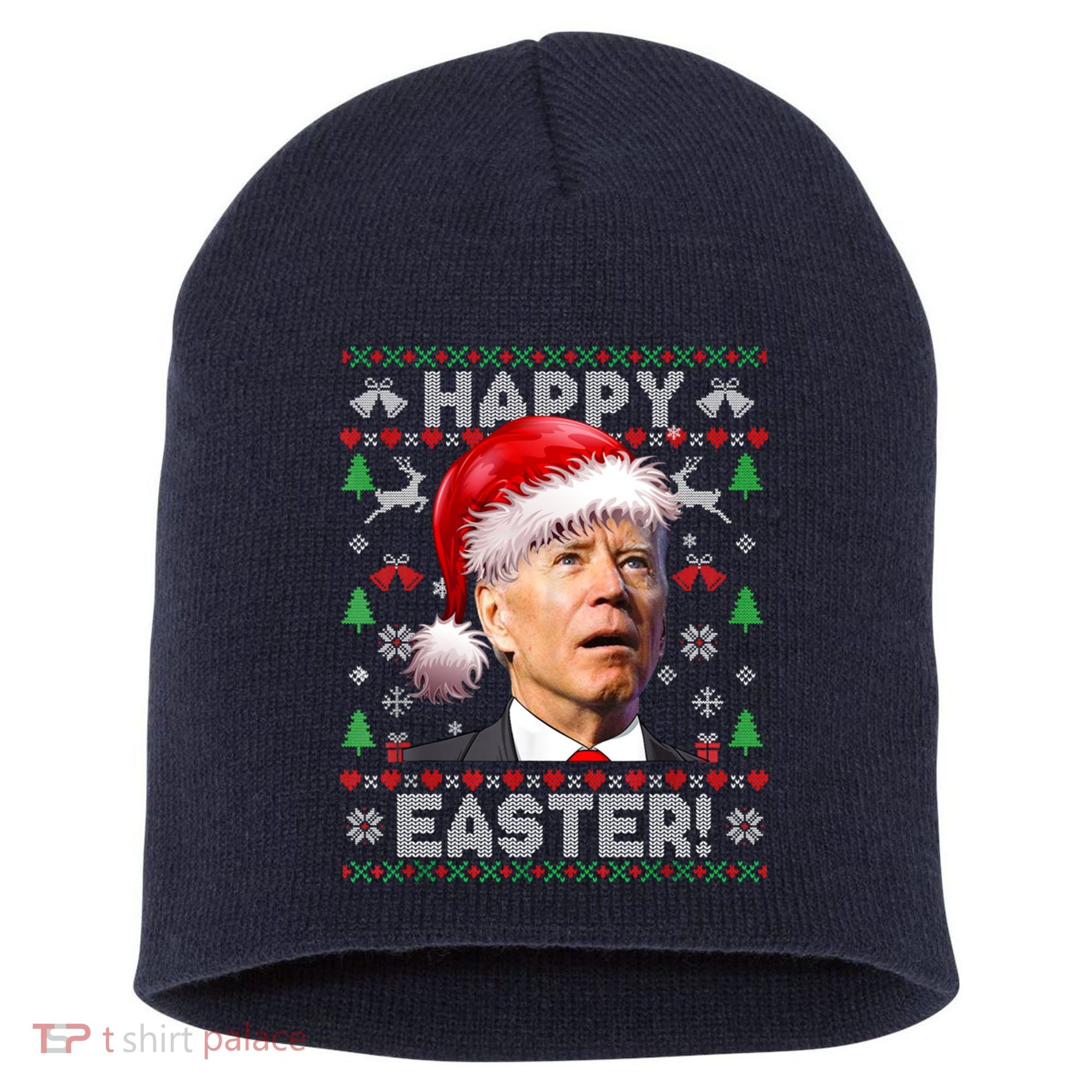 Santa Joe Biden Happy Easter Ugly Christmas Sweater Short Acrylic Beanie