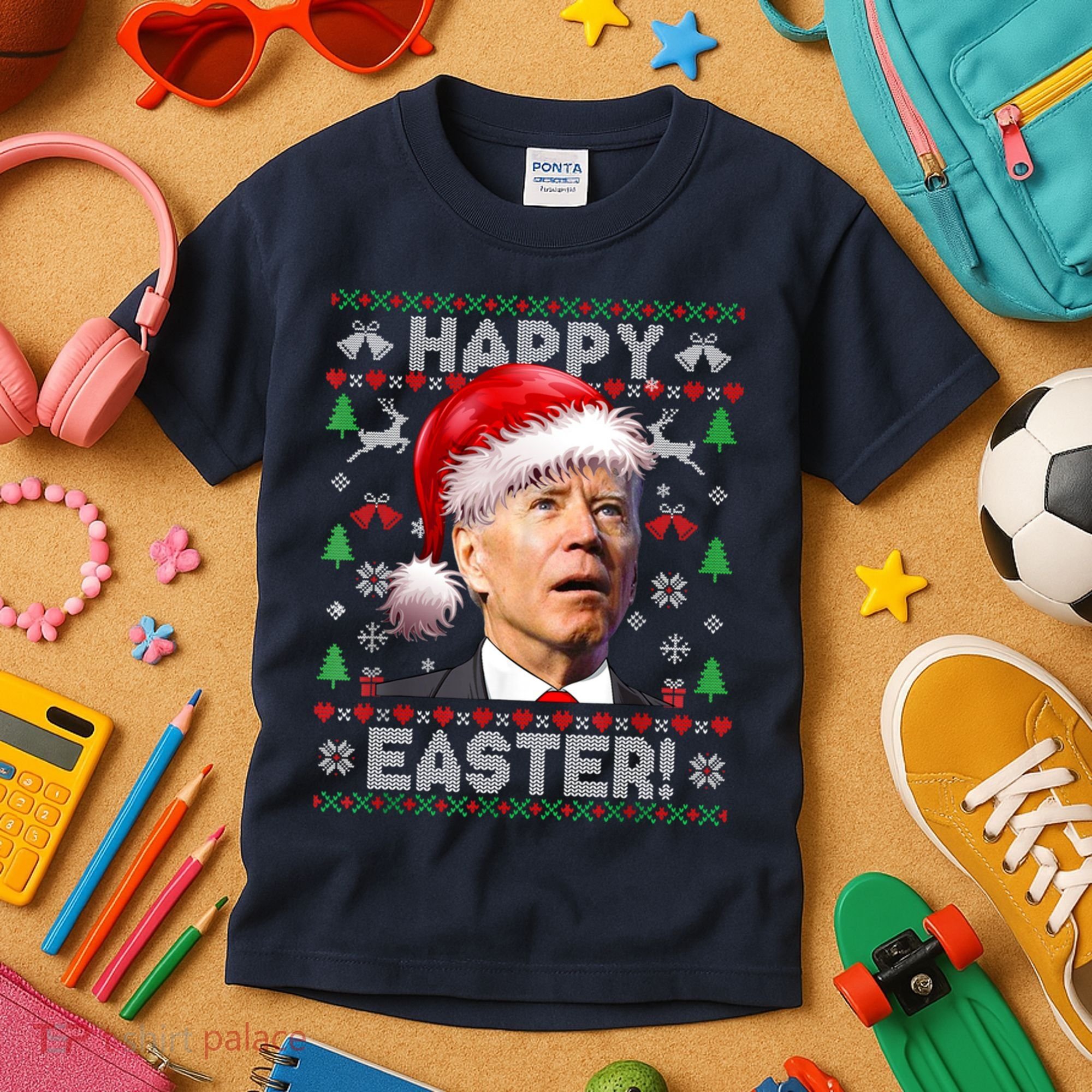 Santa Joe Biden Happy Easter Ugly Christmas Sweater Kids T-Shirt