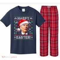 Santa Joe Biden Happy Easter Ugly Christmas Sweater Kids Plaid Pajama Set thumb 0