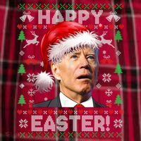 Santa Joe Biden Happy Easter Ugly Christmas Sweater Men's Flannel Plaid Pajama Pants thumb 2