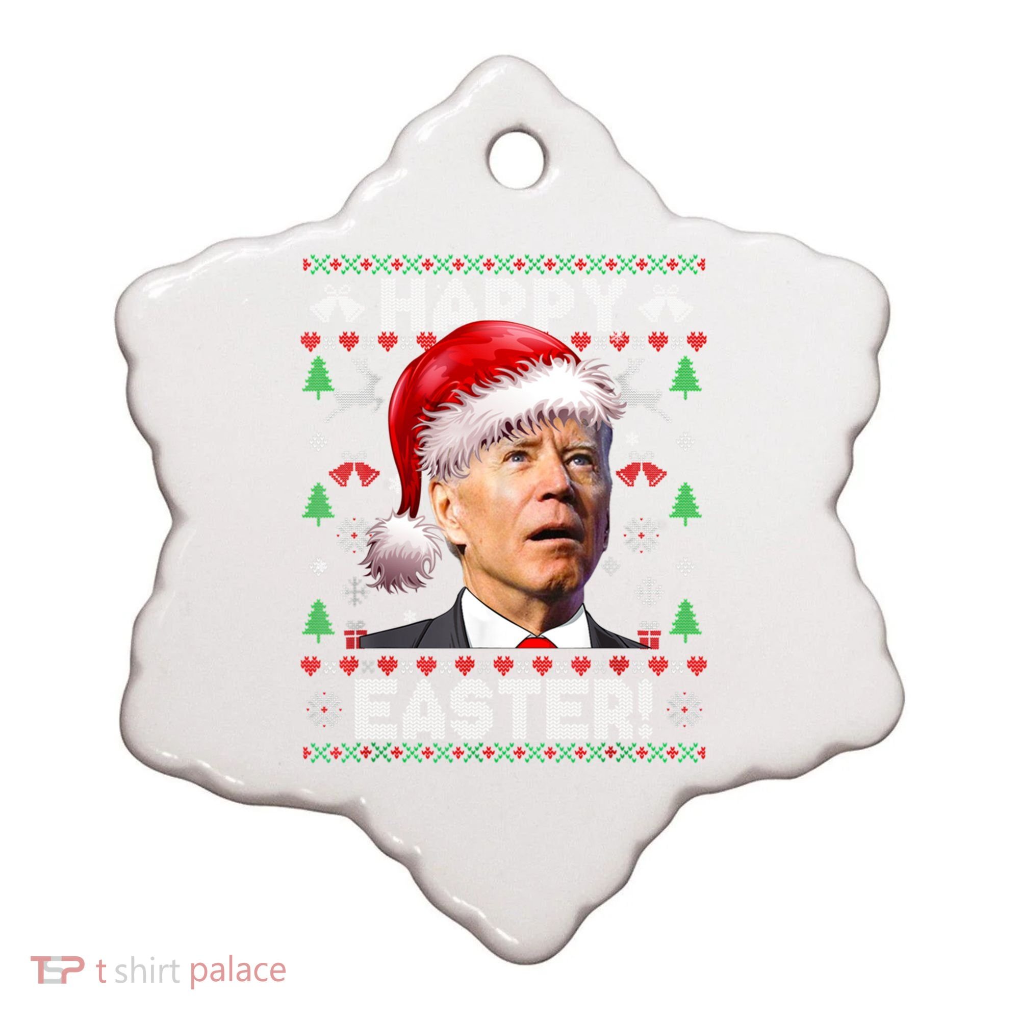 Santa Joe Biden Happy Easter Ugly Christmas Sweater Ceramic Ornament