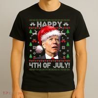 Santa Joe Biden Happy 4th Of July Ugly Christmas Sweater T-Shirt thumb 3