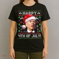 Santa Joe Biden Happy 4th Of July Ugly Christmas Sweater T-Shirt thumb 4