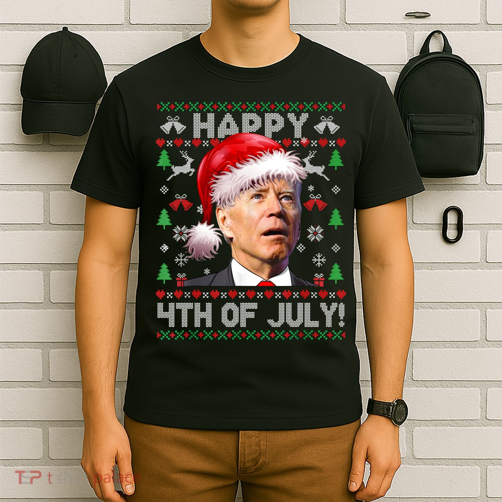 Santa Joe Biden Happy 4th Of July Ugly Christmas Sweater T-Shirt
