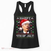 Santa Joe Biden Happy 4th Of July Ugly Christmas Sweater Women's Tank Top thumb 0