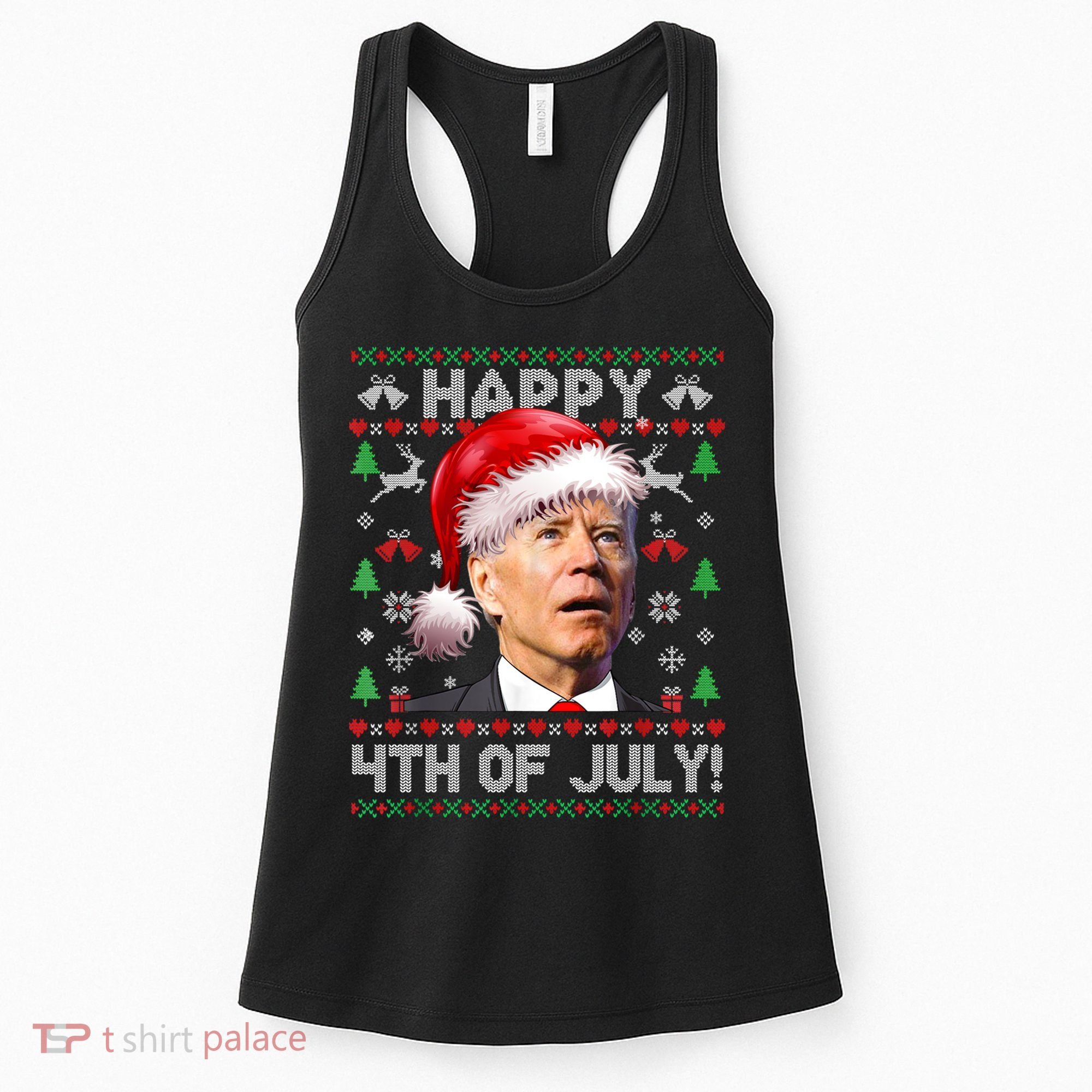 Santa Joe Biden Happy 4th Of July Ugly Christmas Sweater Women's Tank Top