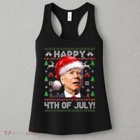 Santa Joe Biden Happy 4th Of July Ugly Christmas Sweater Women's Tank Top thumb 3