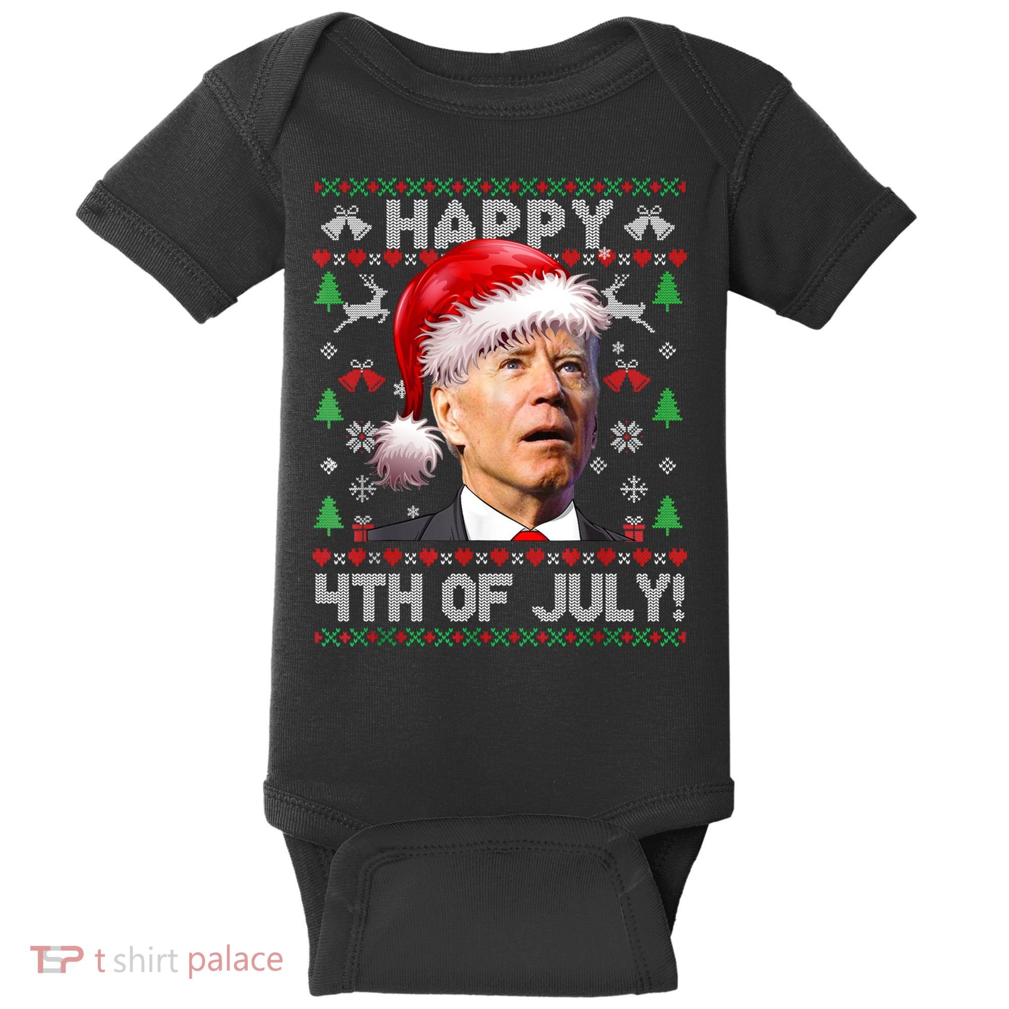 Santa Joe Biden Happy 4th Of July Ugly Christmas Sweater Baby Bodysuit
