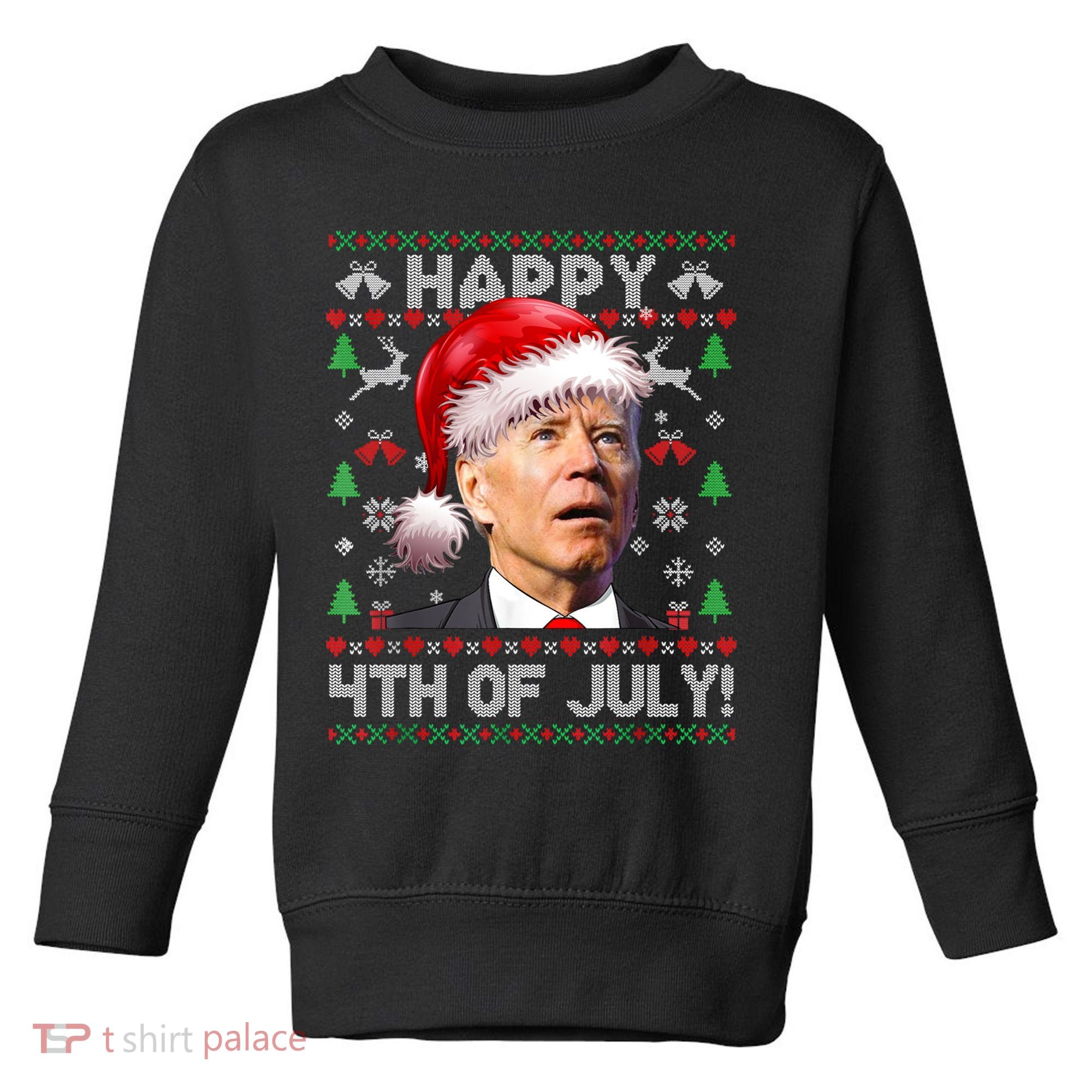Santa Joe Biden Happy 4th Of July Ugly Christmas Sweater Toddler Sweatshirt