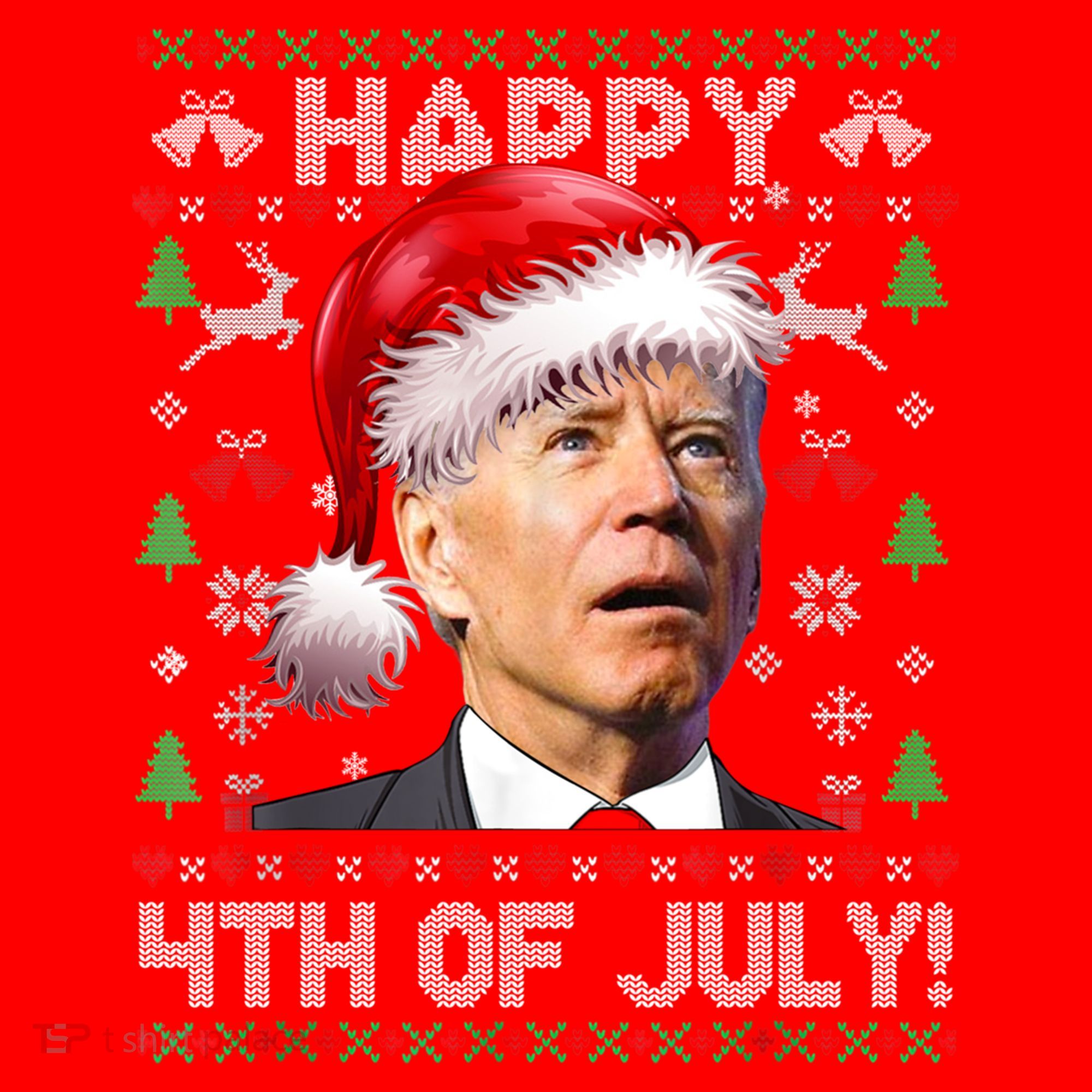 Santa Joe Biden Happy 4th Of July Ugly Christmas Sweater Santa Hat