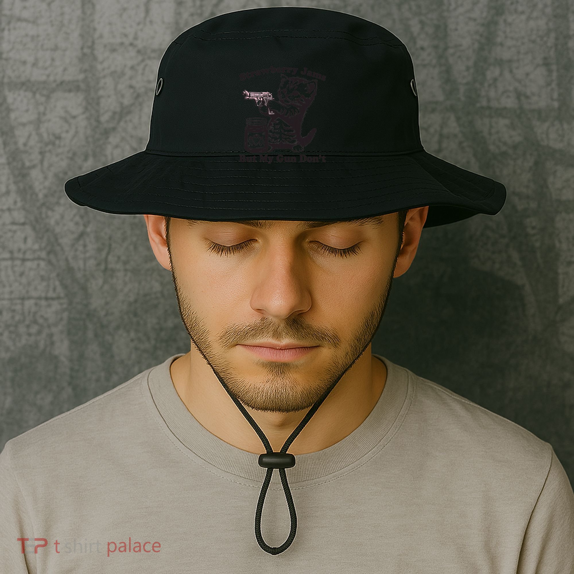 Strawberry Jams But My Gun Dont Funny Cat Gift Bucket Hat