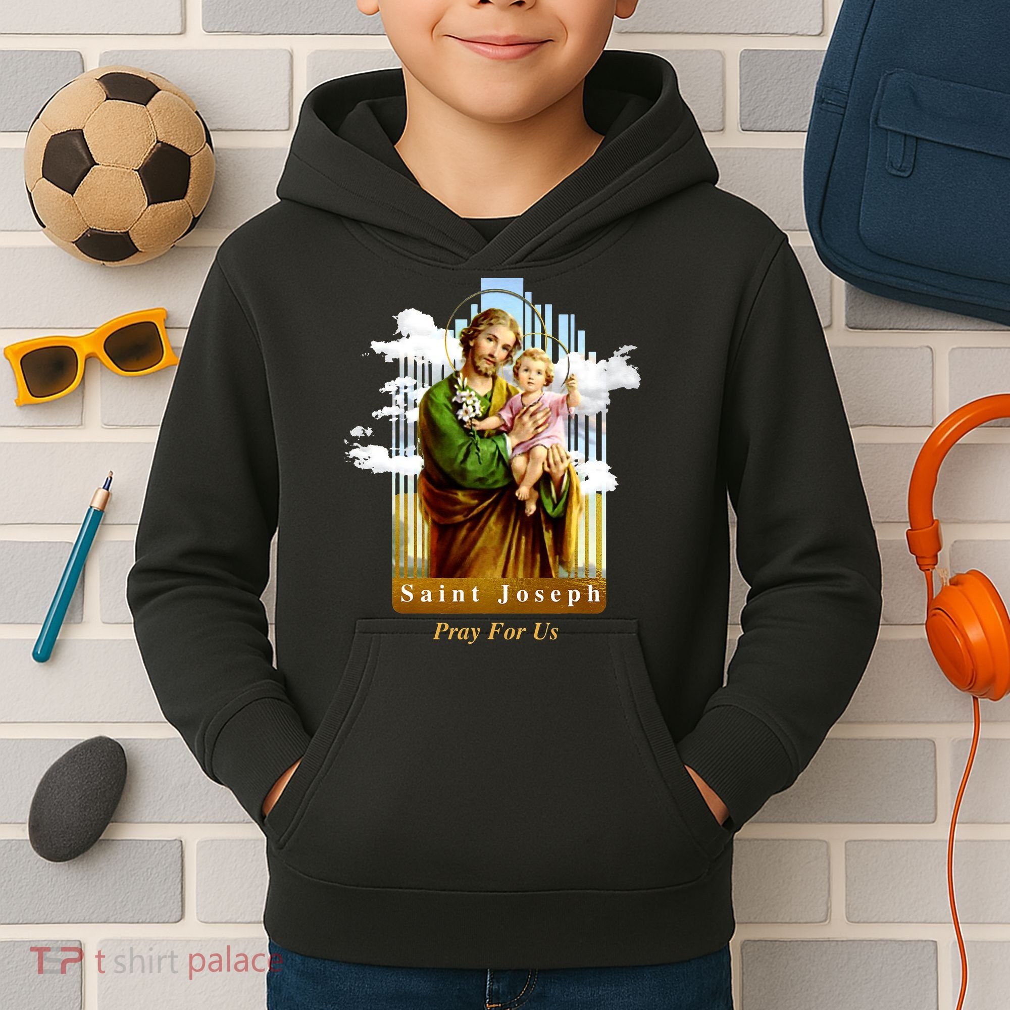 Saint Joseph Catholic Church St. Joseph With Infant Jesus Kids Hoodie