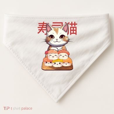 Sushi Japanese Cat Cute Gift USA-Made Doggie Bandana