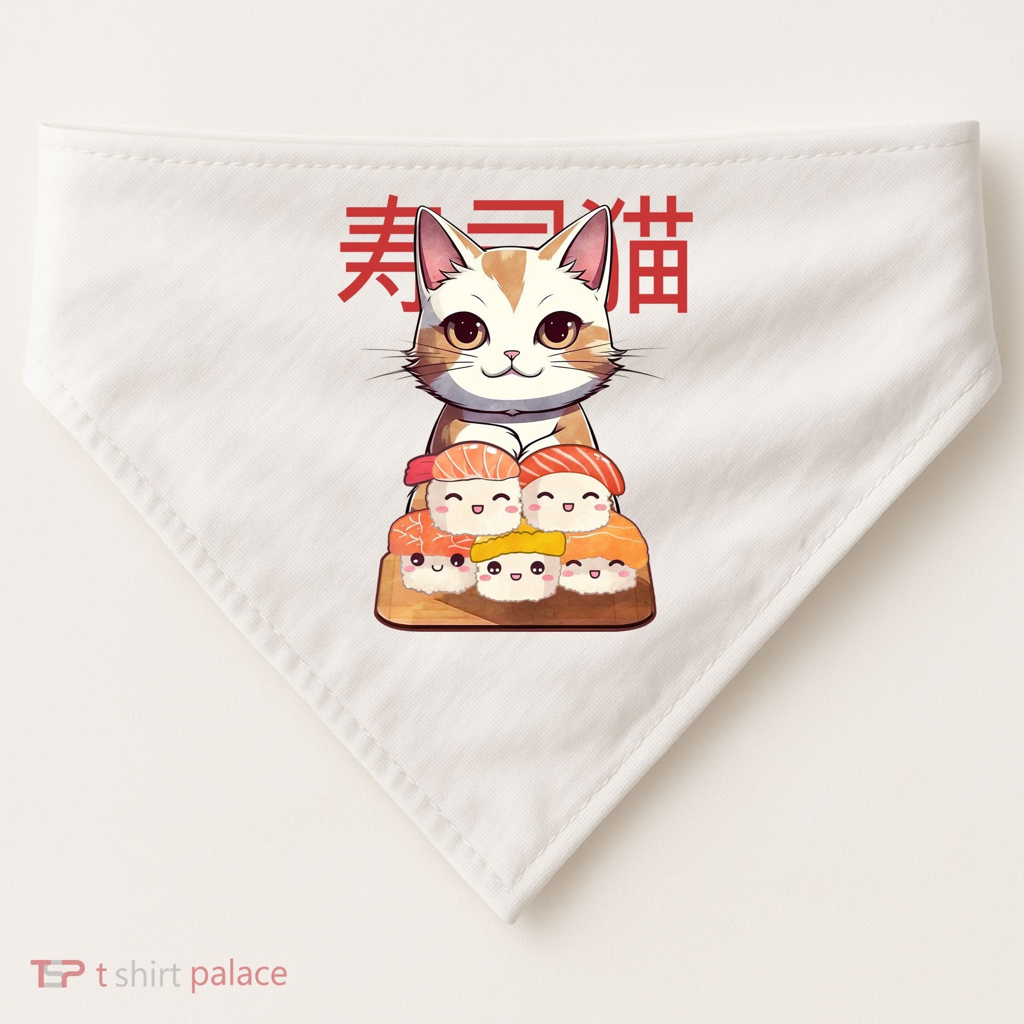 Sushi Japanese Cat Cute Gift USA-Made Doggie Bandana