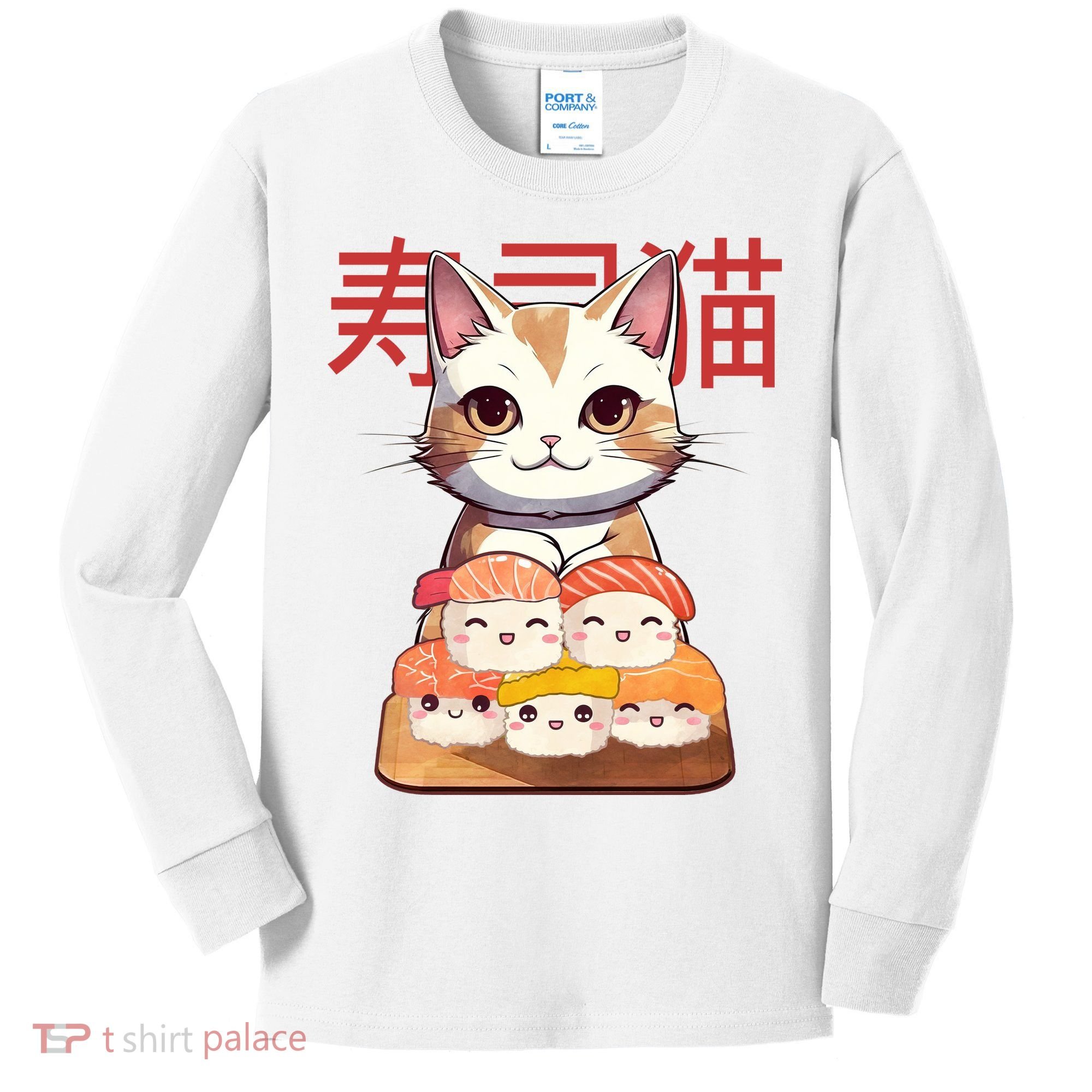 Sushi Japanese Cat Cute Gift Kids Long Sleeve Shirt