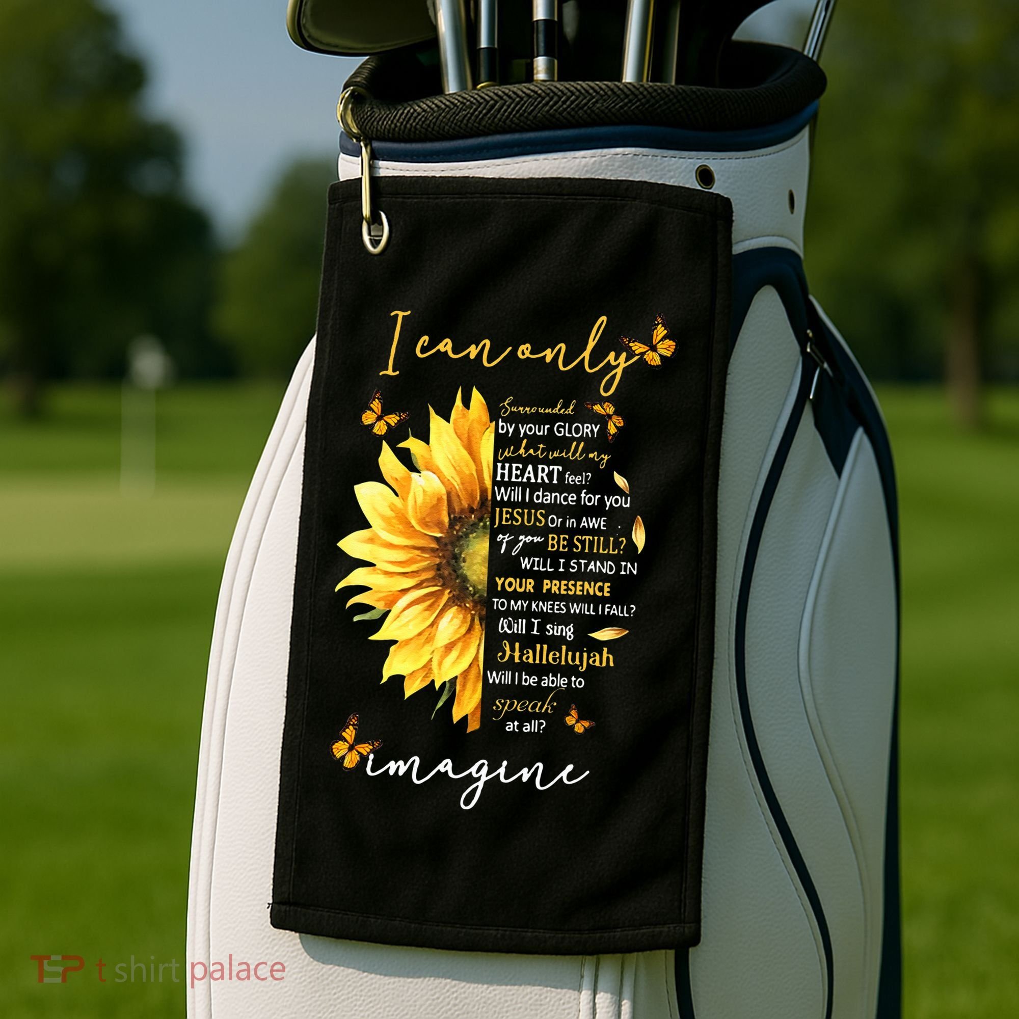 Sunflower Jesus Cross I Can Imagine Christian Religious Gift Golf Towel