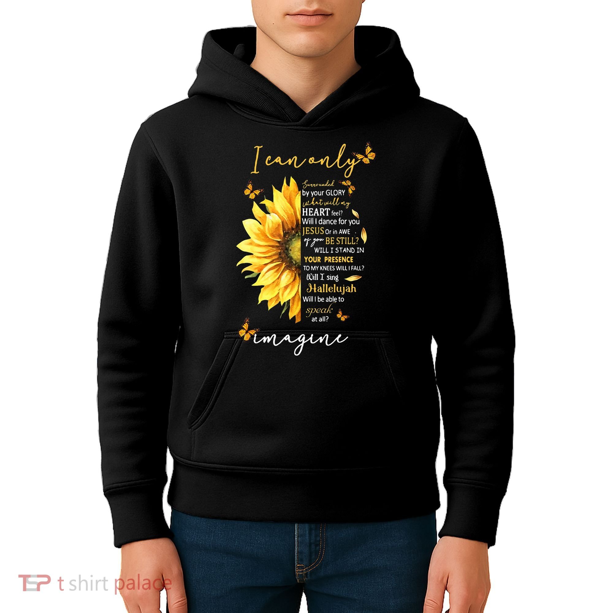 Sunflower Jesus Cross I Can Imagine Christian Religious Gift Kids Hoodie