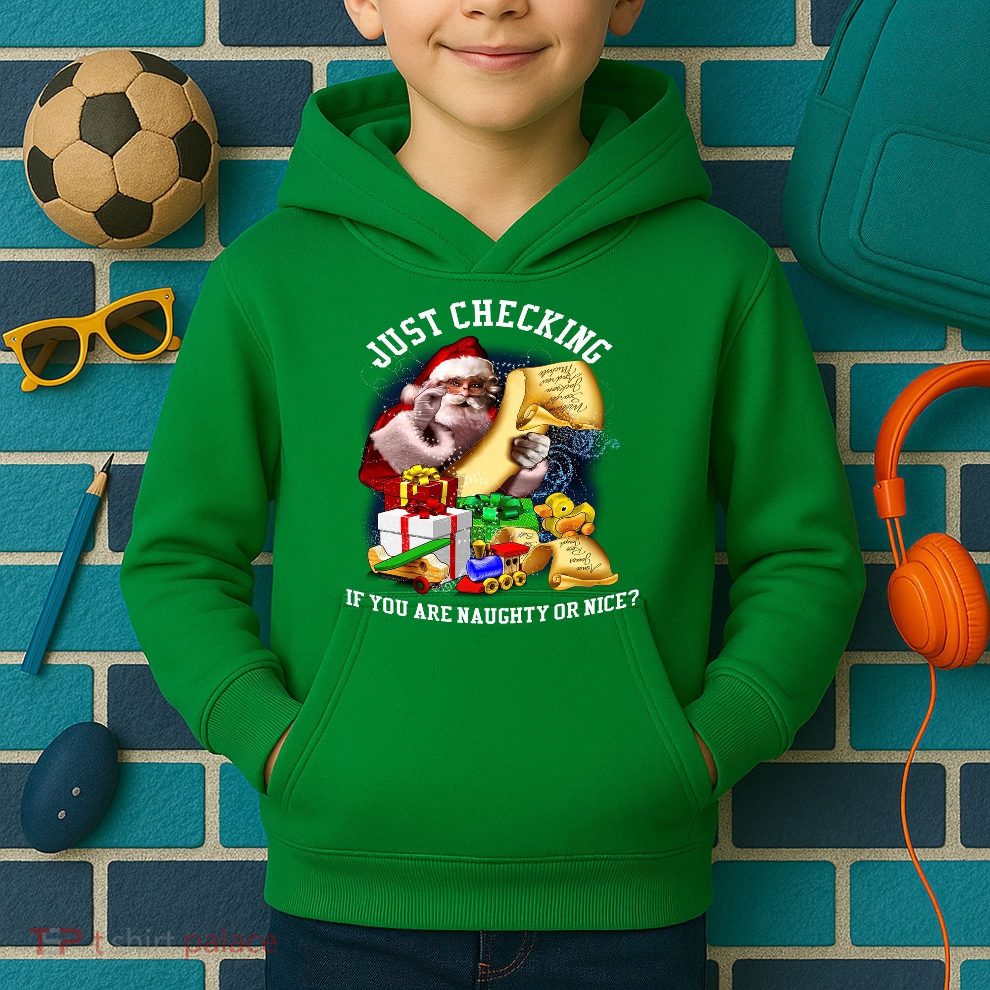 Santa Just Checking If You Are Naughty Or Nice Kids Hoodie