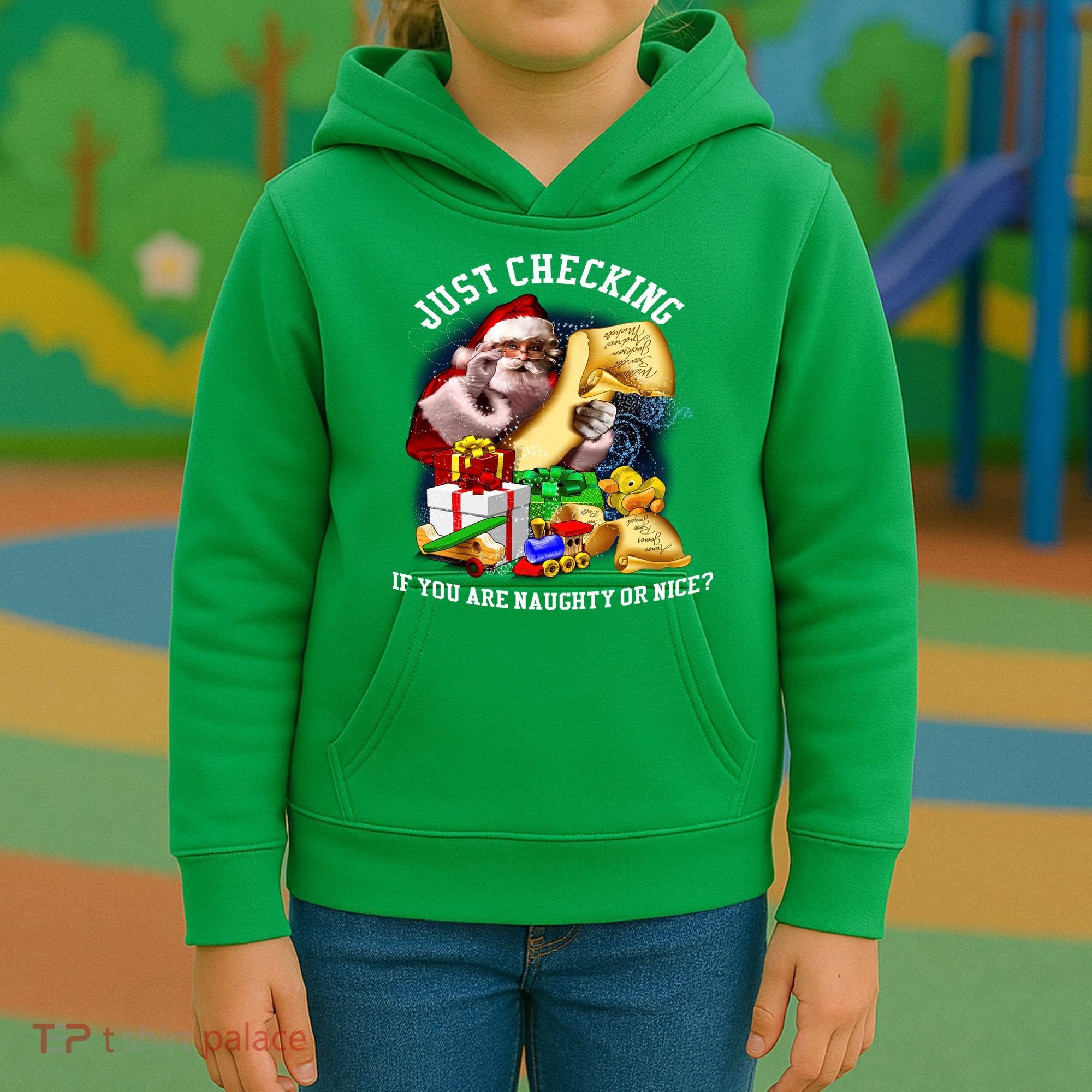 Santa Just Checking If You Are Naughty Or Nice Kids Hoodie