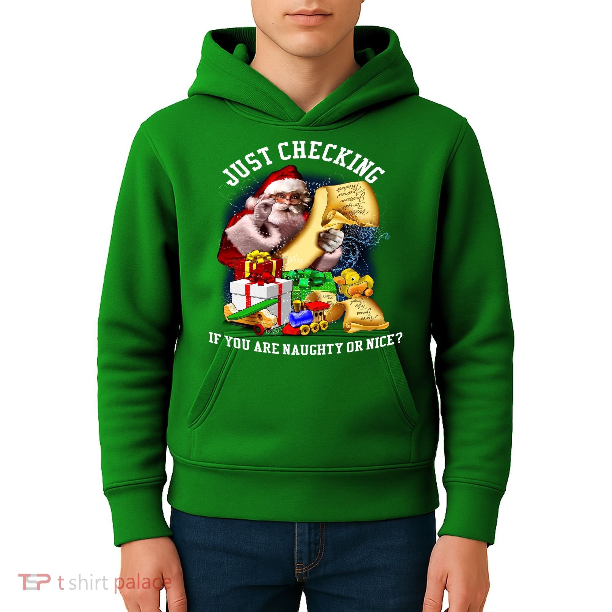 Santa Just Checking If You Are Naughty Or Nice Kids Hoodie