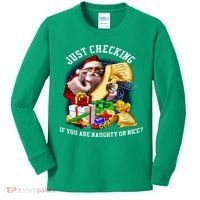 Santa Just Checking If You Are Naughty Or Nice Kids Long Sleeve Shirt thumb 0