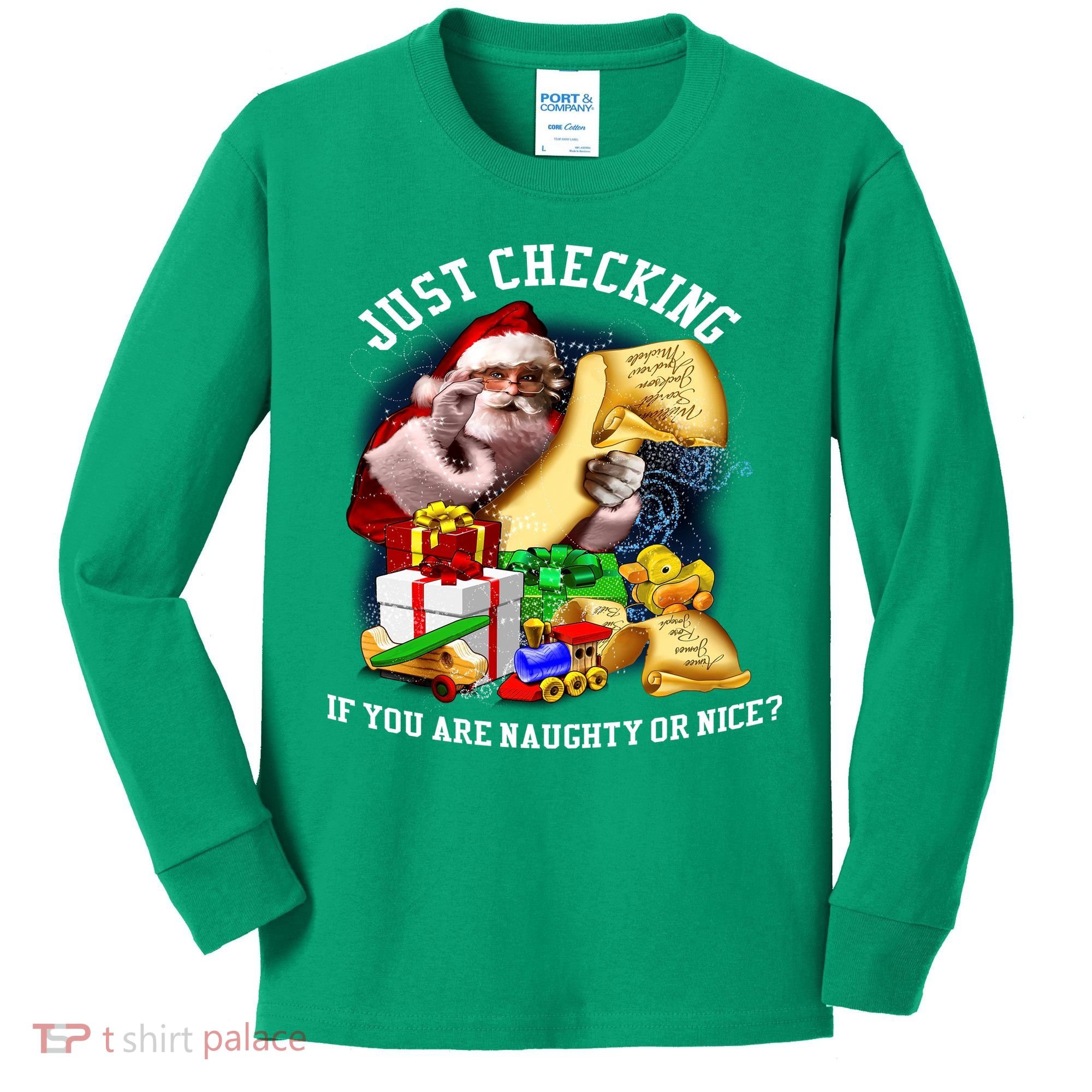 Santa Just Checking If You Are Naughty Or Nice Kids Long Sleeve Shirt