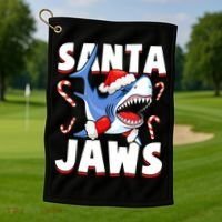 Santa Jaws Funny Christmas Shark Gift Cool Gift Golf Towel thumb 1