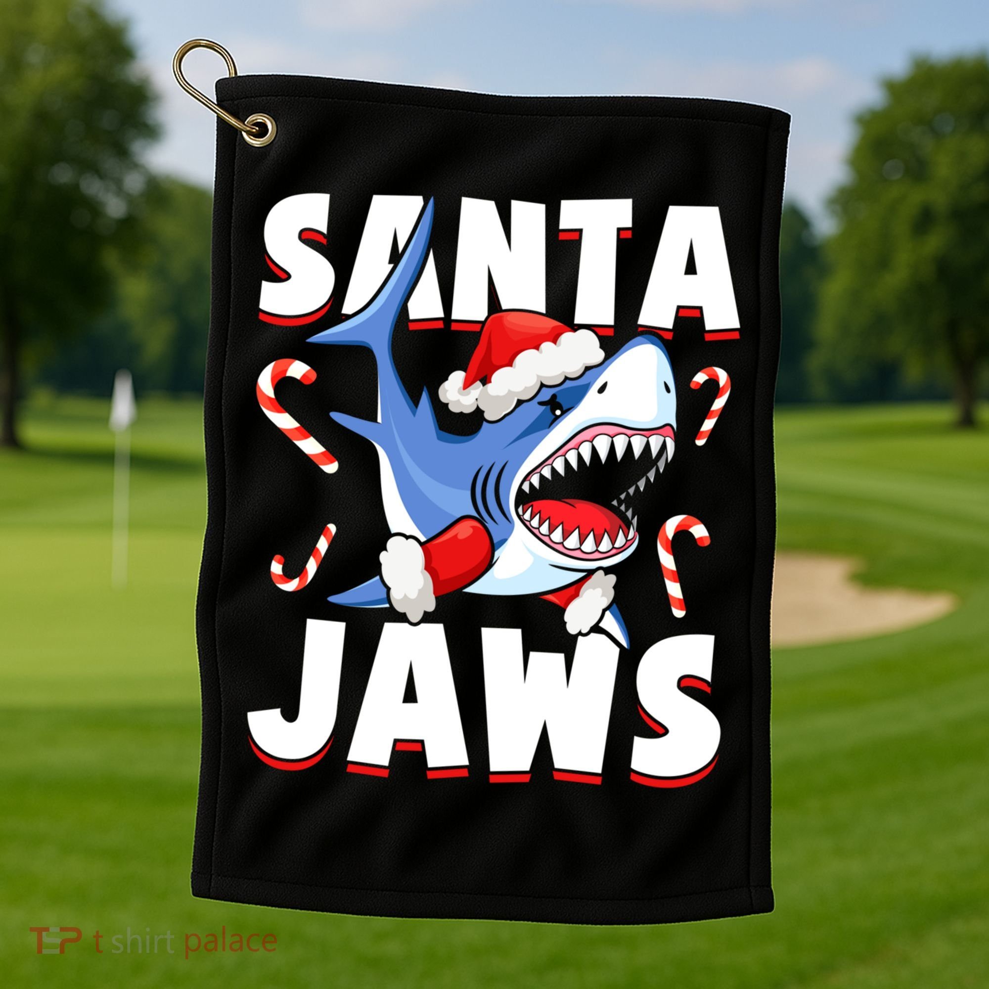 Santa Jaws Funny Christmas Shark Gift Cool Gift Golf Towel