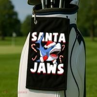 Santa Jaws Funny Christmas Shark Gift Cool Gift Golf Towel thumb 2