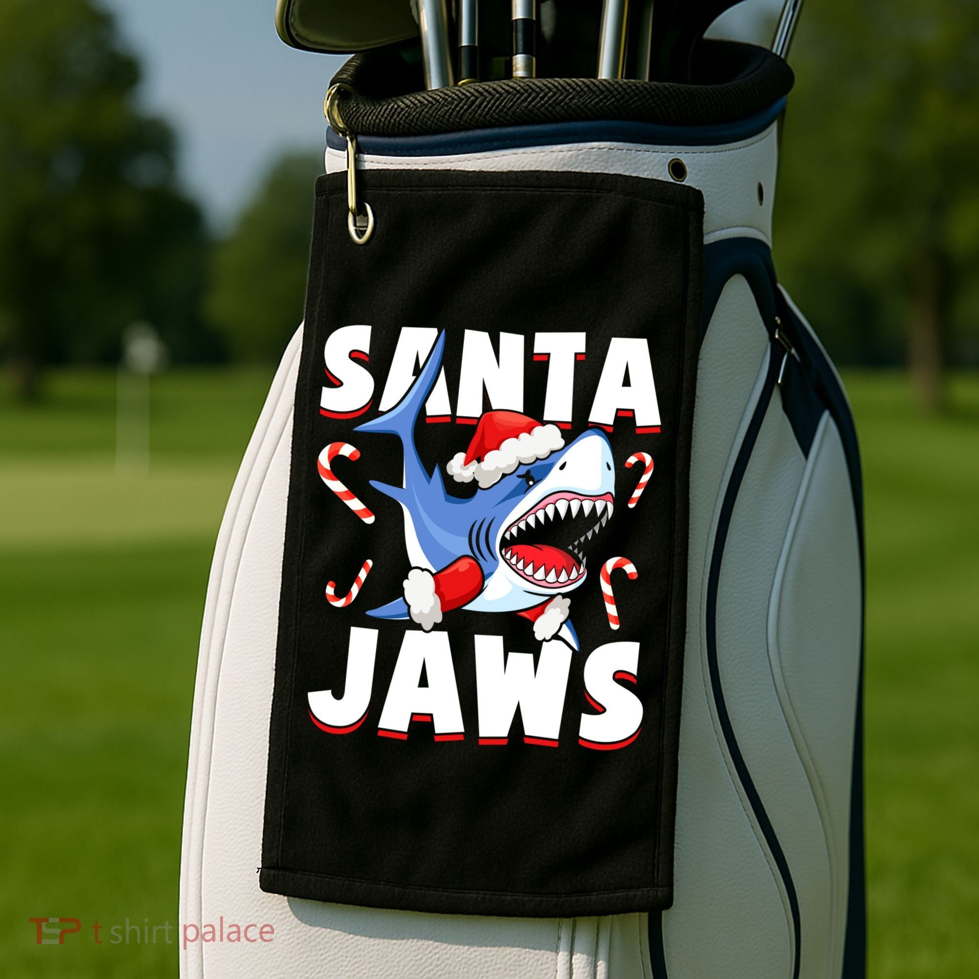 Santa Jaws Funny Christmas Shark Gift Cool Gift Golf Towel