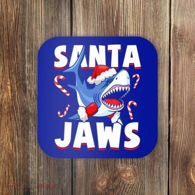 Santa Jaws Funny Christmas Shark Gift Cool Gift Coaster