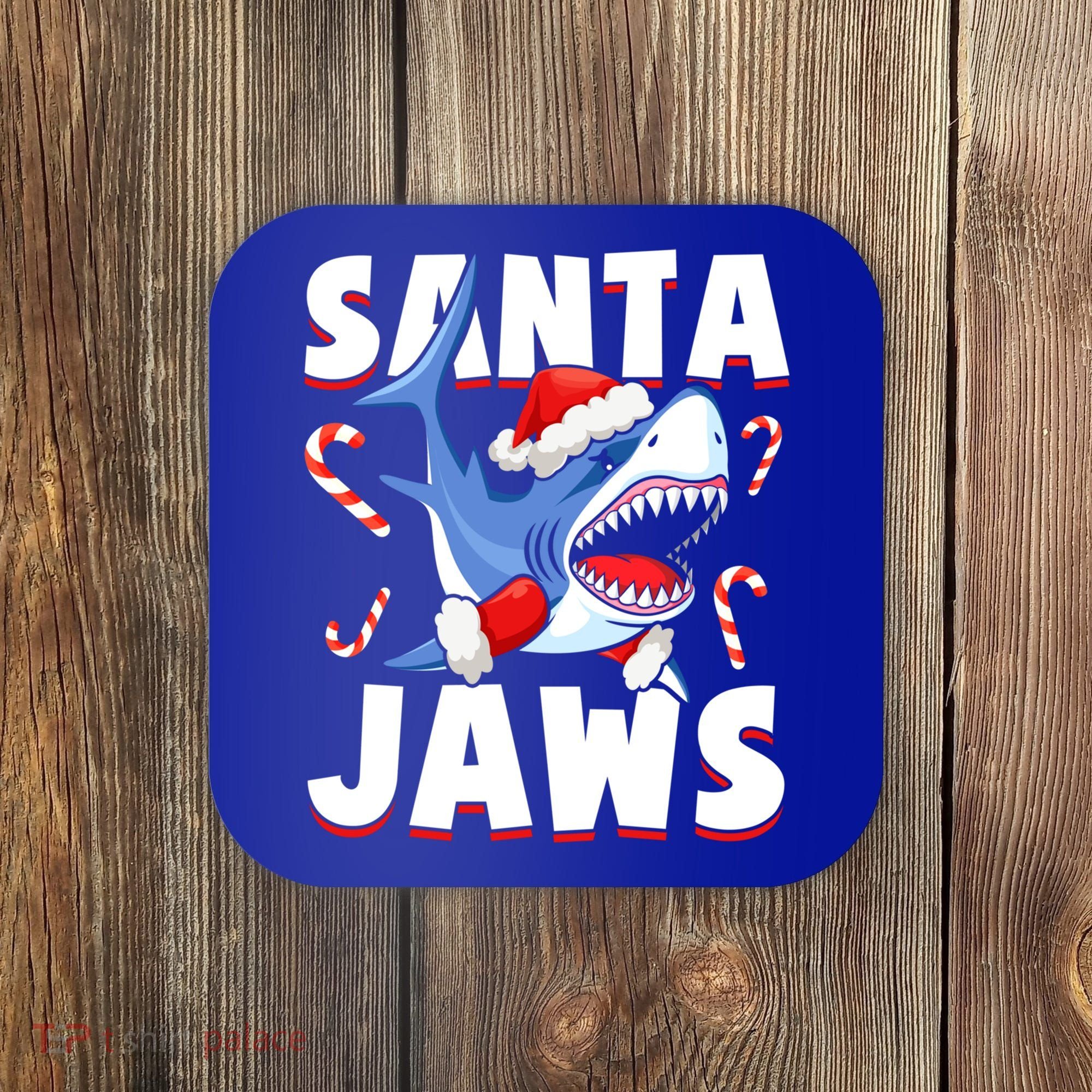 Santa Jaws Funny Christmas Shark Gift Cool Gift Coaster