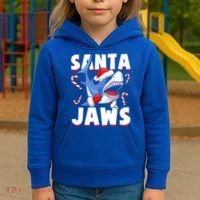 Santa Jaws Funny Christmas Shark Gift Cool Gift Kids Hoodie thumb 3