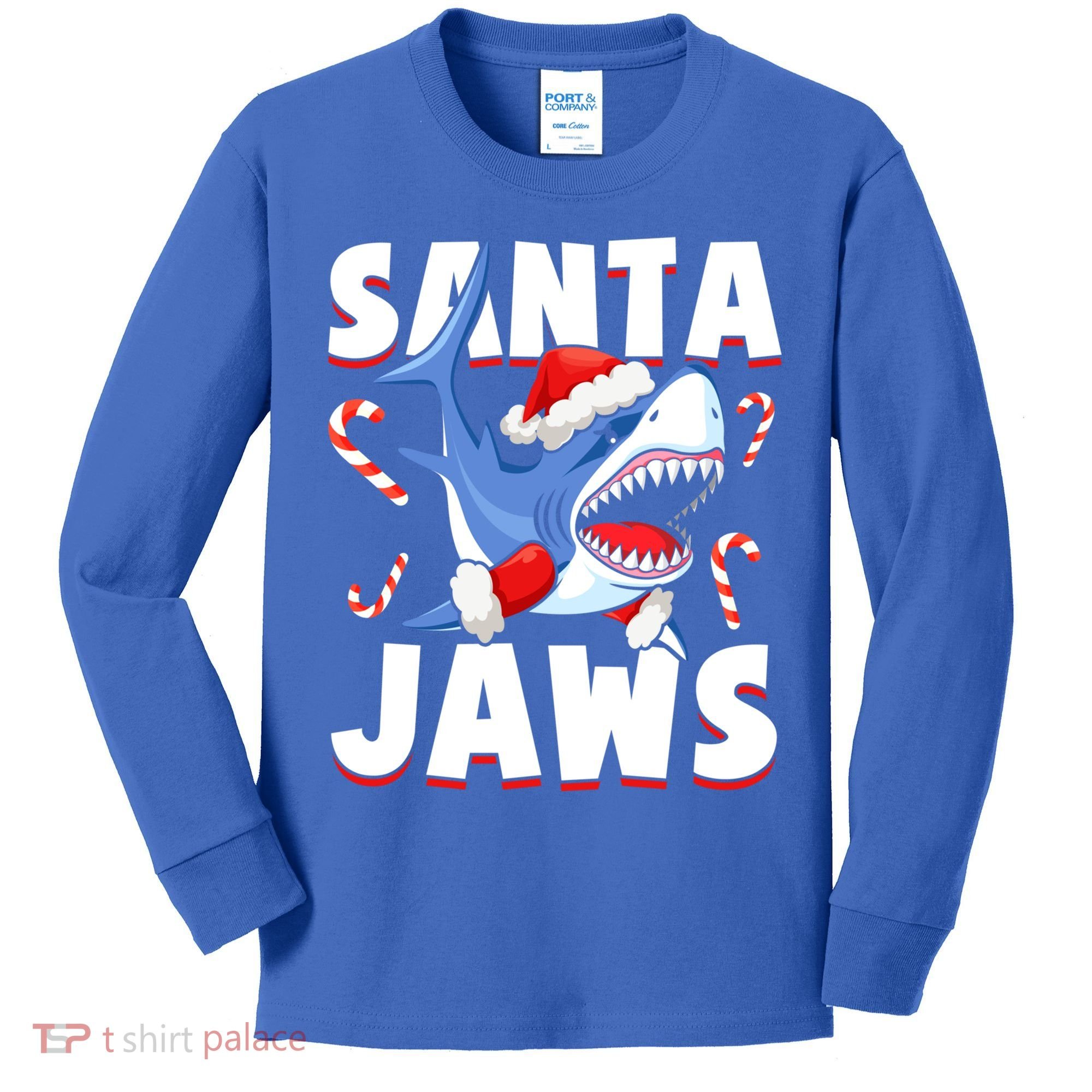 Santa Jaws Funny Christmas Shark Gift Cool Gift Kids Long Sleeve Shirt