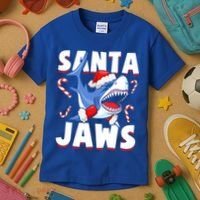 Santa Jaws Funny Christmas Shark Gift Cool Gift Kids T-Shirt thumb 3