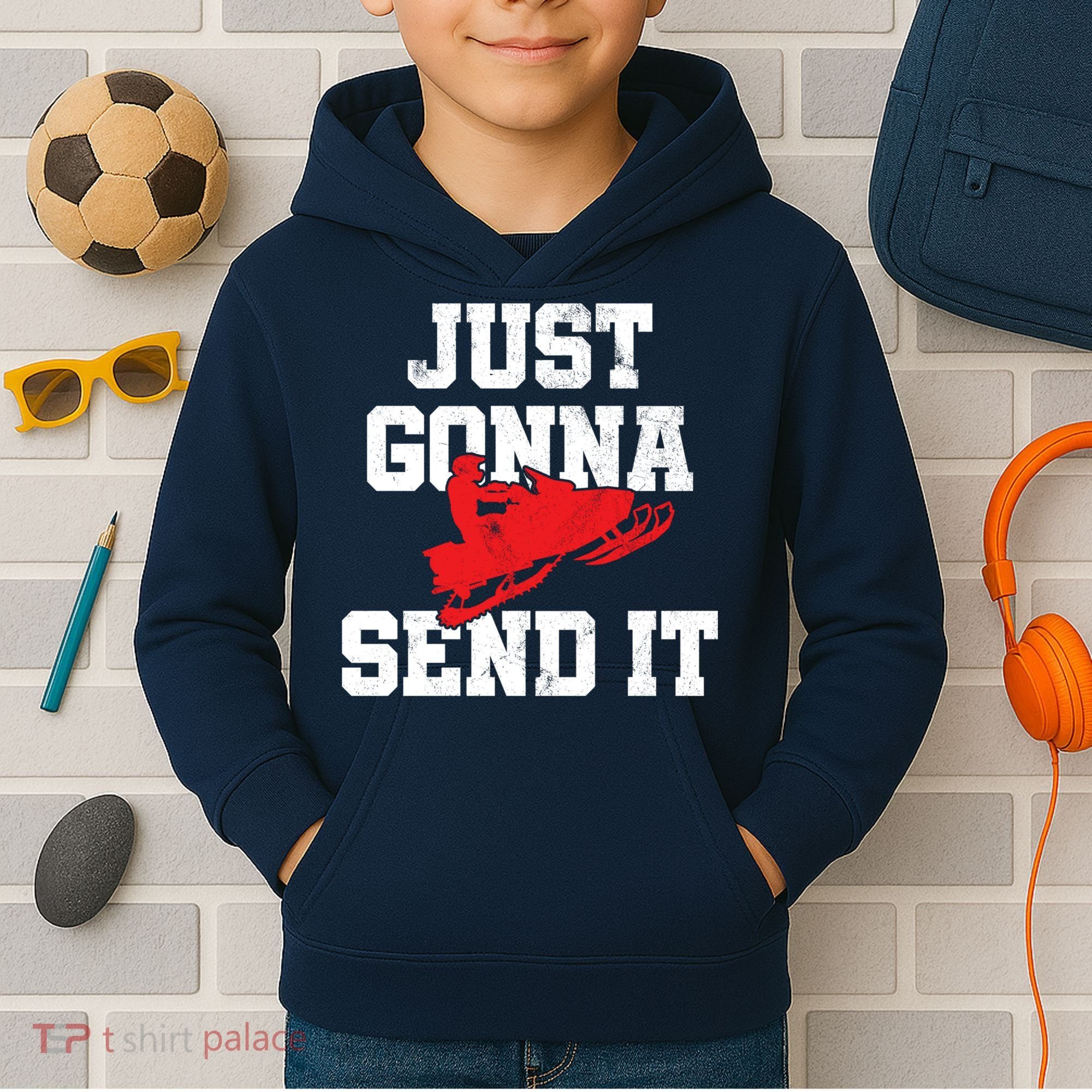 Snowmobile Just Gonna Send It Funny Freestyle Motor Sled Kids Hoodie