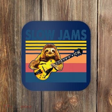 Slow Jams GUITAR Funny Sloth Play Guitar Coaster