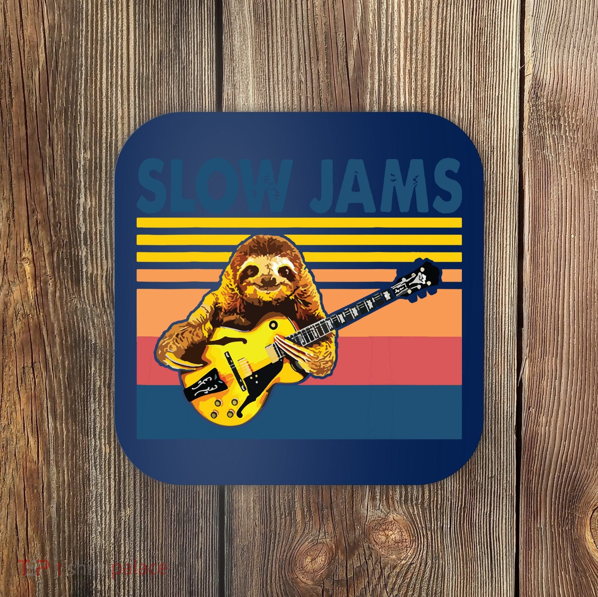 Slow Jams GUITAR Funny Sloth Play Guitar Coaster