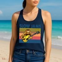 Slow Jams GUITAR Funny Sloth Play Guitar Women's Tank Top thumb 2