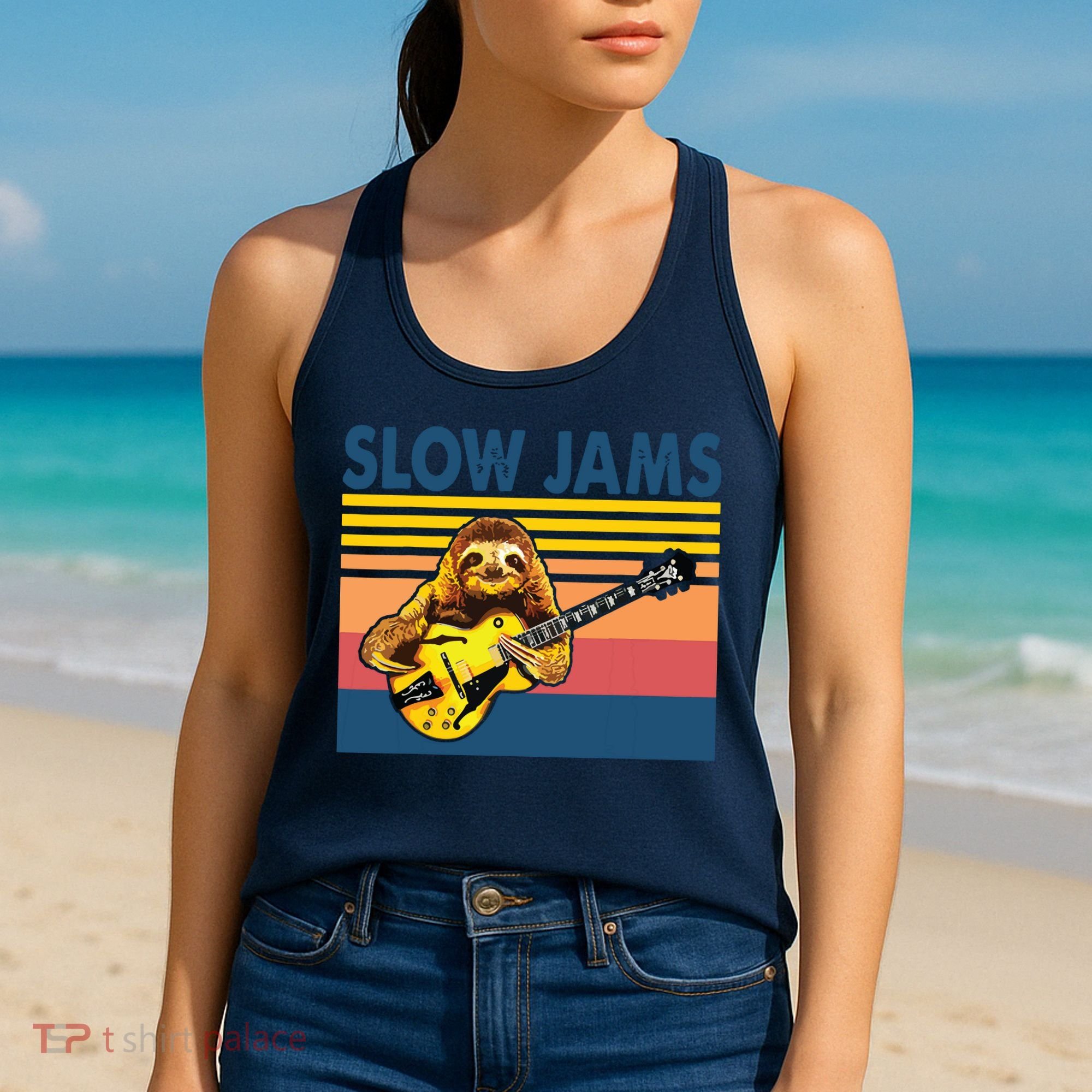 Slow Jams GUITAR Funny Sloth Play Guitar Women's Tank Top