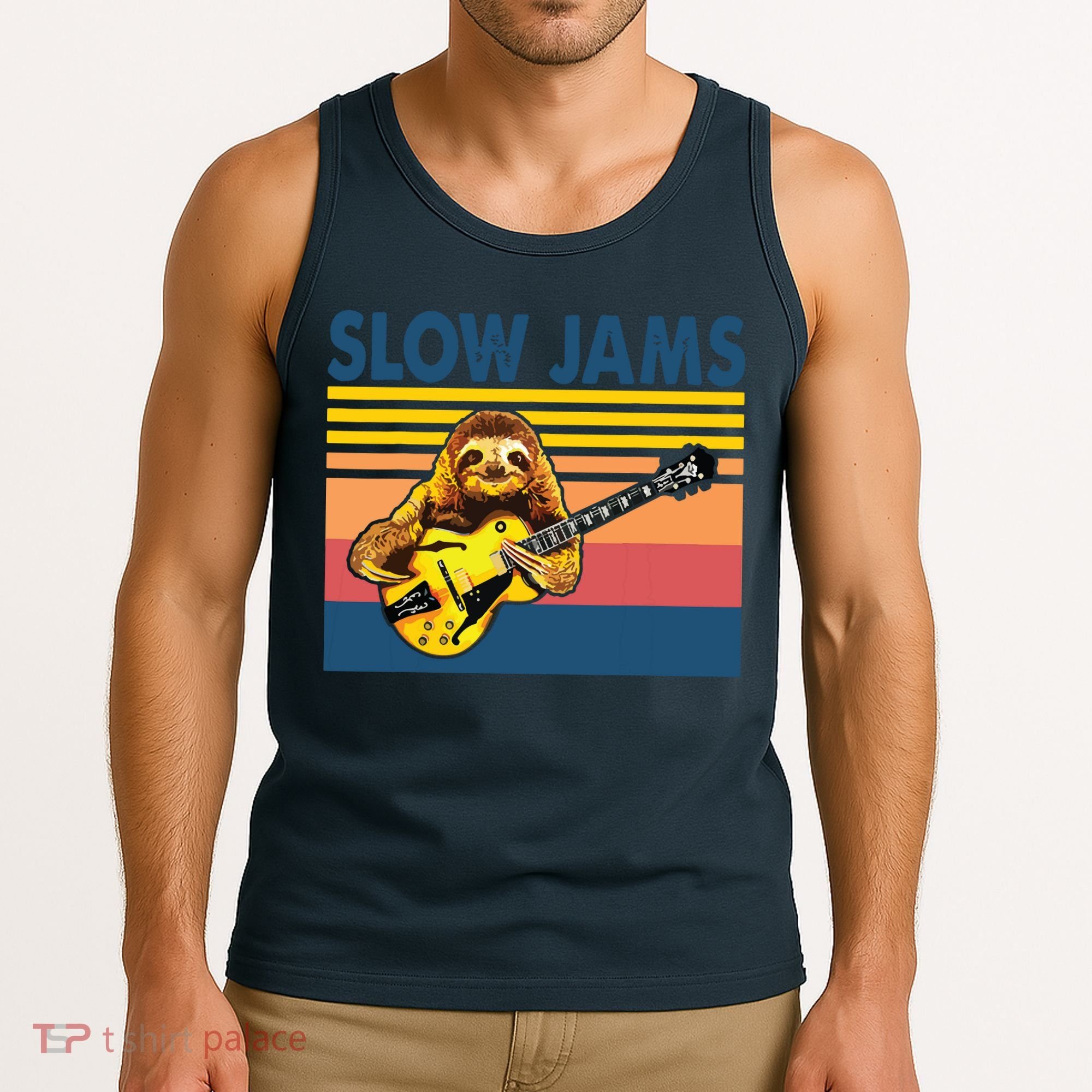 Slow Jams GUITAR Funny Sloth Play Guitar Tank Top