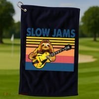 Slow Jams GUITAR Funny Sloth Play Guitar Golf Towel thumb 1